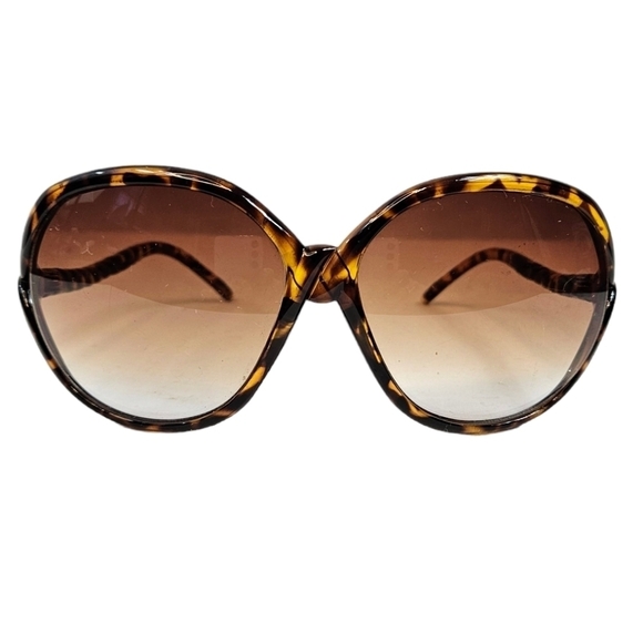 Oversized Round Tortoise Shell Sunglasses Twisted Curved Arms Women's - Picture 1 of 11